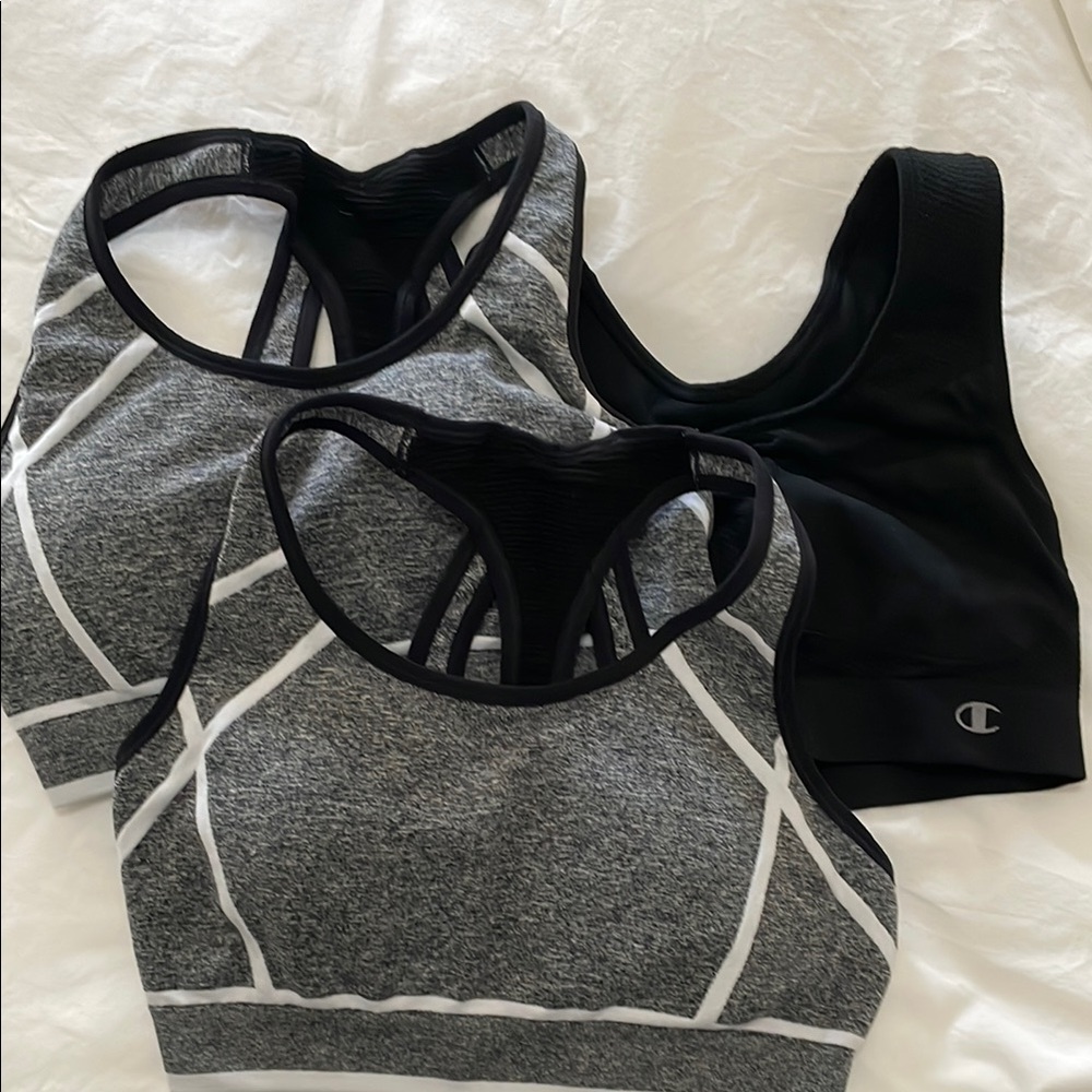 Champion Women's seamless racerback Sports Bra Set - Black, Gray and white